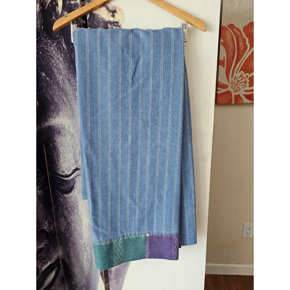Westpoint Stevens King Flat Sheet Blue Pinstripe Colorblock Woven Border‎ USA